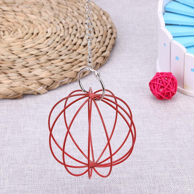 Stainless Steel Plating Pet Hay Manger Food Ball Rabbit Grass Rack (Red)