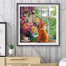 Partial Embroidery 14CT DIY Cat Flowers 2 Strands Kit Stamped Cross Stitch Craft