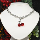 Steel Gothic Link Chain Hip Hop Necklace Cherry Pendant Clavicle Chain