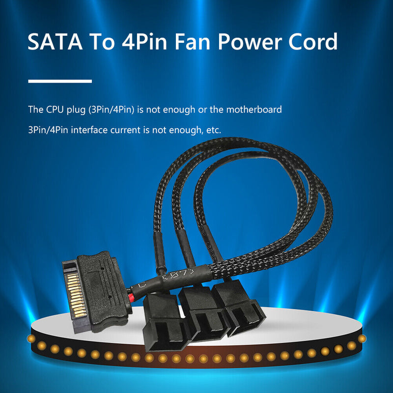 SATA Power Cable PC Cooling Fan Splitter Hub Converter (SATA to 3x4Pin)