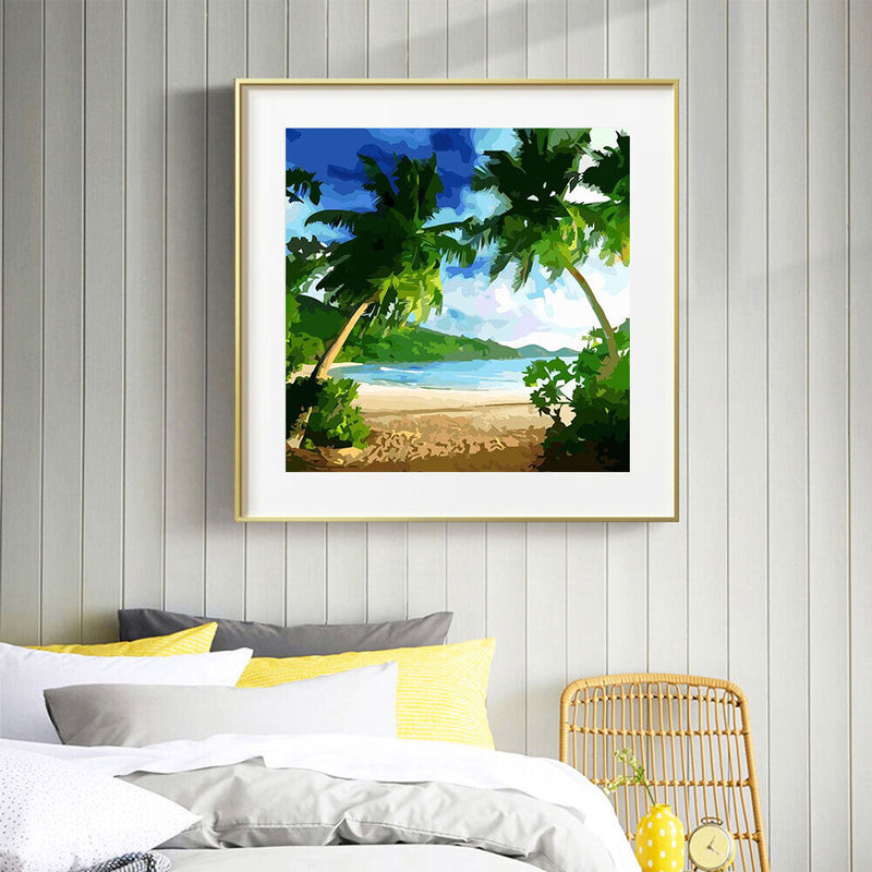 Beach Coconut Tree Oil Paint By Numbers Kits Canvas Picture Wall DIY Crafts