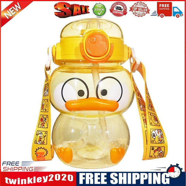 1200ml Cute Duck Drinking Water Bottle Outdoor Sport Straw Water Jug Yellow