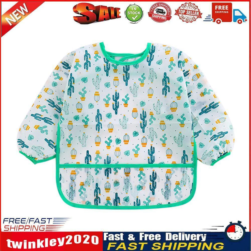 Baby Feeding Bibs Kids Waterproof Long Sleeve Coverall (0-3Years Cactus) Newly
