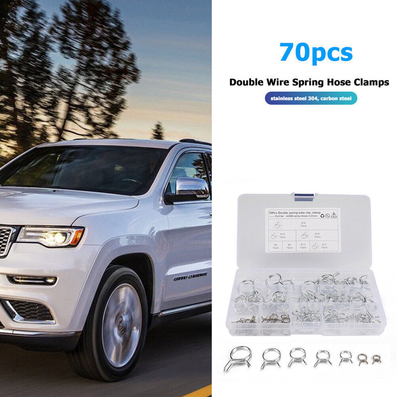 70pcs/set Assorted Double Wire Spring Clamps for Fuel Line Hose Tube 6-18mm