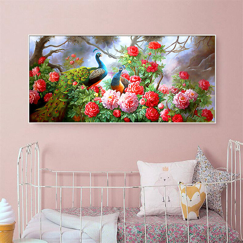 5D Rhinestone Craft Beaded Art Drawing Peacock Peony Diamond Embroidery Mosaic