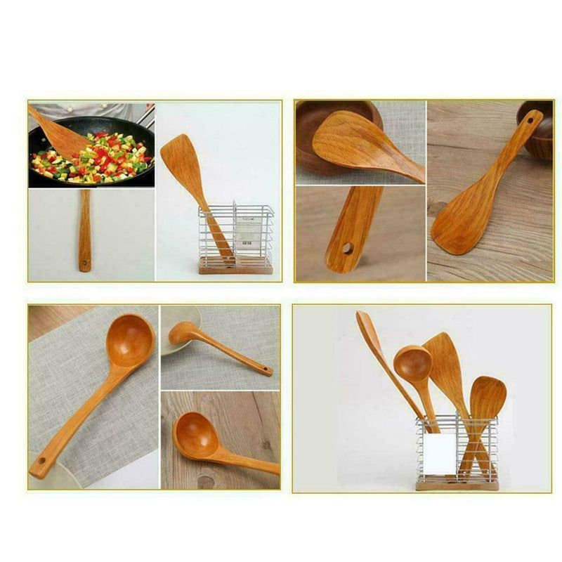 1Set Wooden Cooking Rice Spatula Scoop Non-stick Hand Shovel Wok Kitchen T1L8