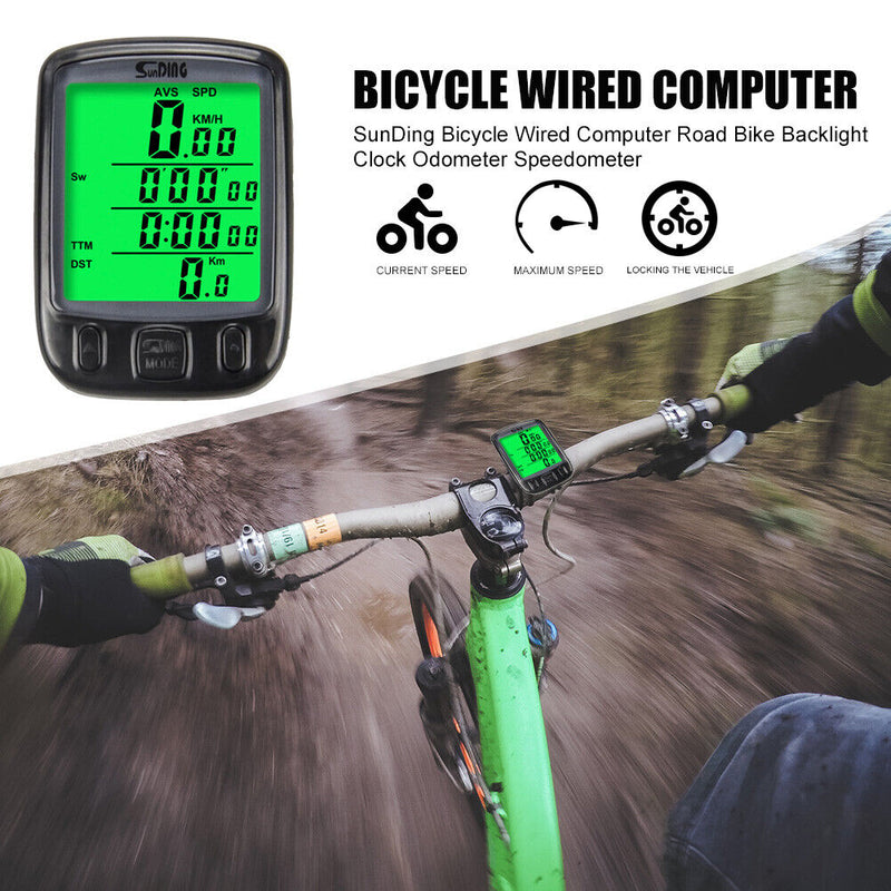 SunDing Bicycle Wired Computer Waterproof Backlight Odometer Speedometer