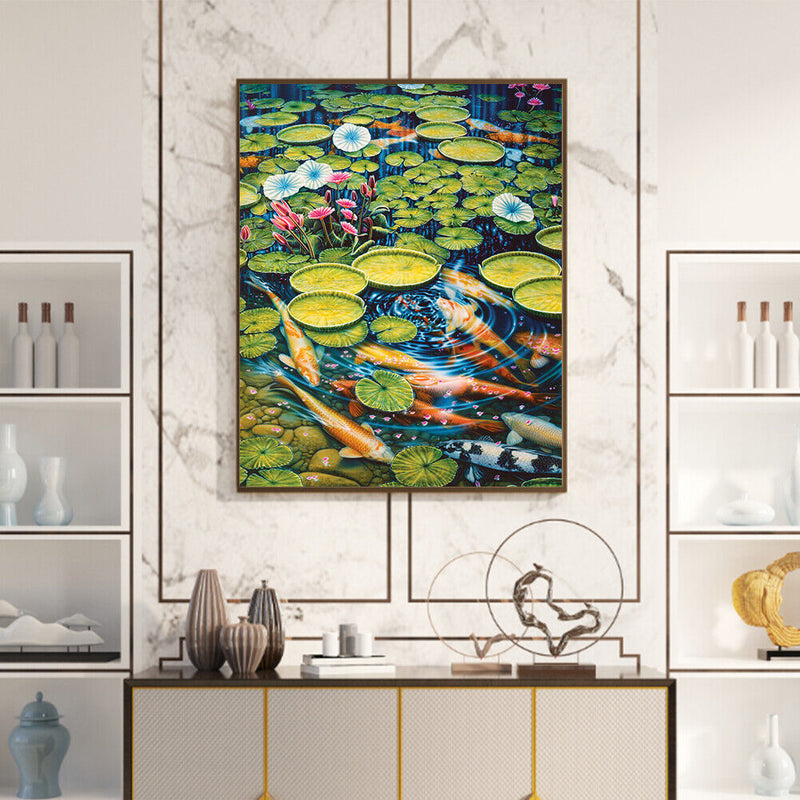 Lotus Pond Carp Oil Paint By Numbers Kit DIY Drawing Picture for Adults Hom