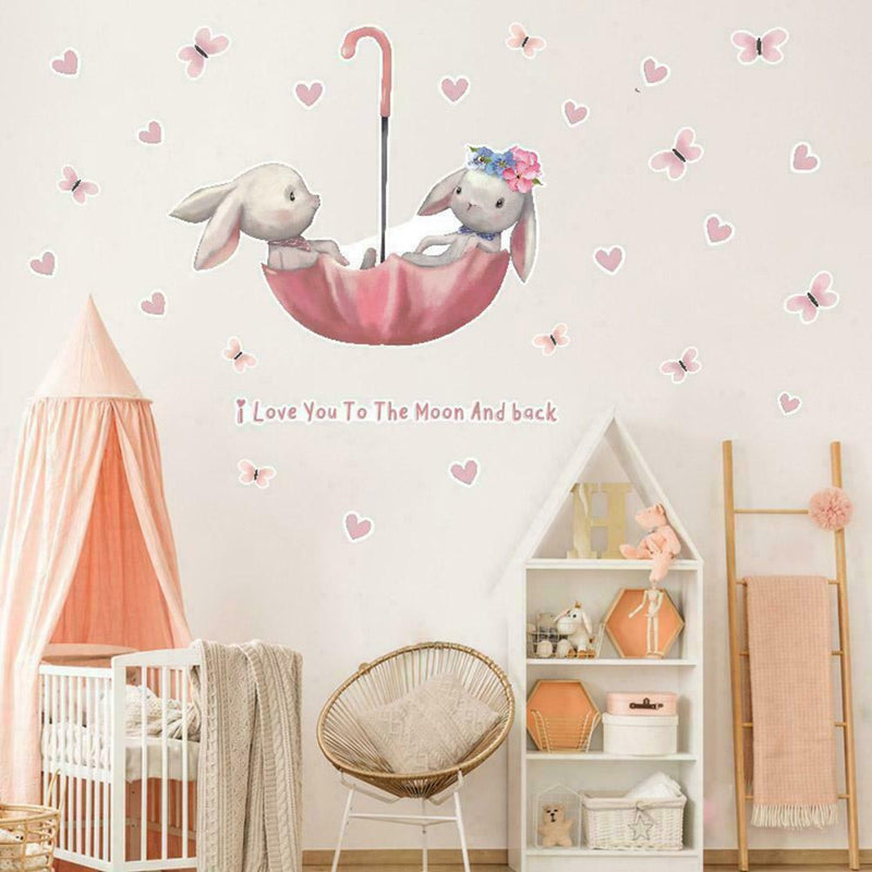 Cute Grey Bunny Ballet Rabbit Wall Stickers For Kids Nursery Room W9S8 Baby U9Y1