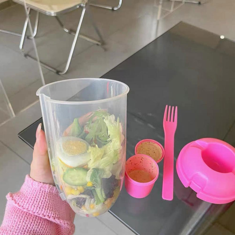 Portable Cup with Fork - Low-cal Food Container for Cereal Oatmeal (Pink)