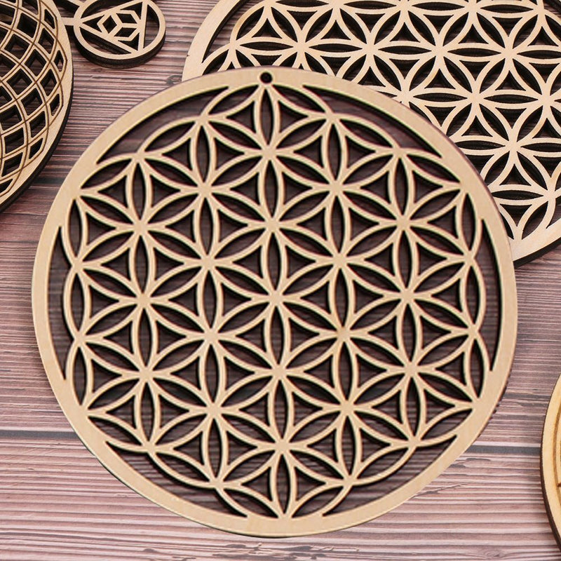 Wooden Wall Sign Slice Wood Base Flower Of Life Energy Mat Flower of Life Shape