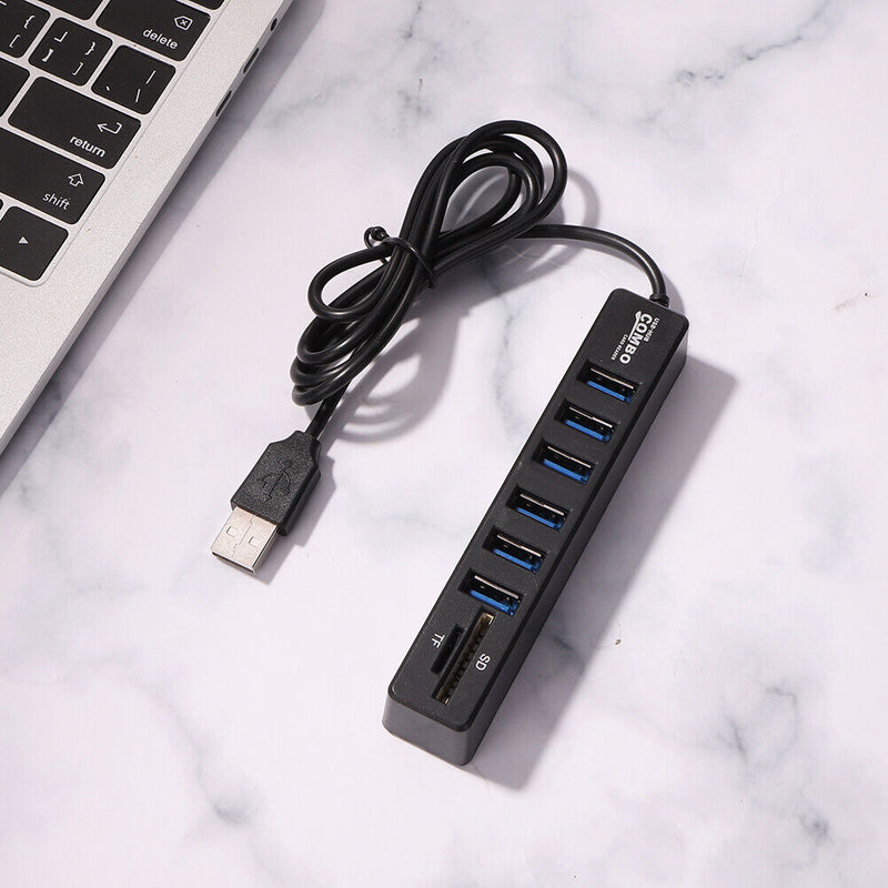 USB 2.0 HUB Adapter Multiple USB Splitter Power Hub Card Reader (8 Ports)