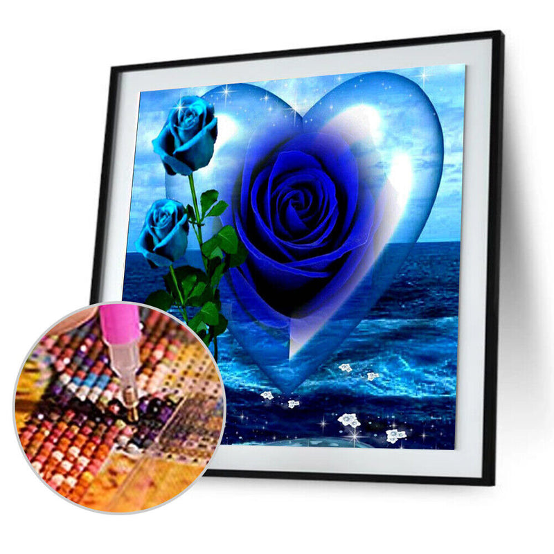 Blue Rose Heart 5D Diamond Painting Embroidery DIY Cross Stitch Home Decor Newly