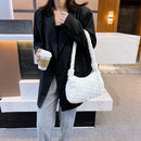 Women Plush Fur Flower Pattern Shoulder Bag Winter Small Armpit Bag (F)