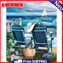 11CT Printed Full Cross Stitch DIY Sea Chair Hand Painting Room Decor 40x50cm