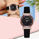 Star Sky Rhinestone Dial Quartz Watch Women PU Leather Strap Analog Wristwatch