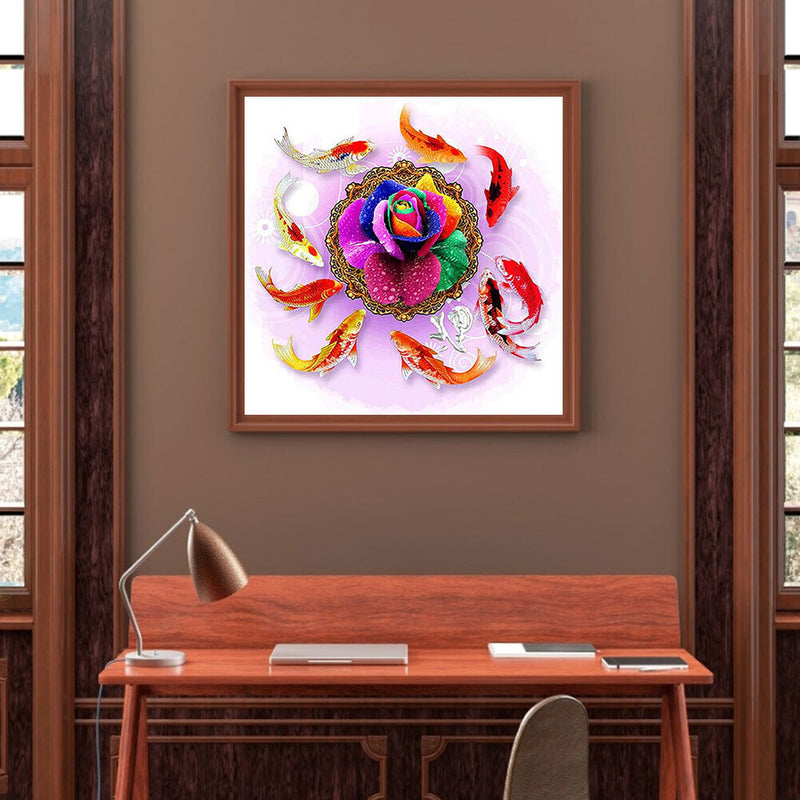 5D DIY Diamond Painting Kits Full Round Drill Nine Fish Mosaic Wall Picture
