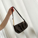 Women Pleated Chain Solid Color Underarm Bag Casual Small Handbag (Brown)