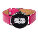 Student Lovely Cat Round Black Crystal Dial Quartz Watch (Rose Red) Newly