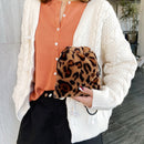 Fashion Plush Drawstring Shoulder Handbag Cow Leopard Printed Girl Messenger Bag