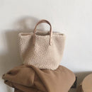 Autumn Handbag for Female Splicing Leather Plush Casual Shoulder Top-handle Bag