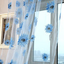 Sunflower Print Window Door Curtain Tulle Curtains for Living Room (Blue)