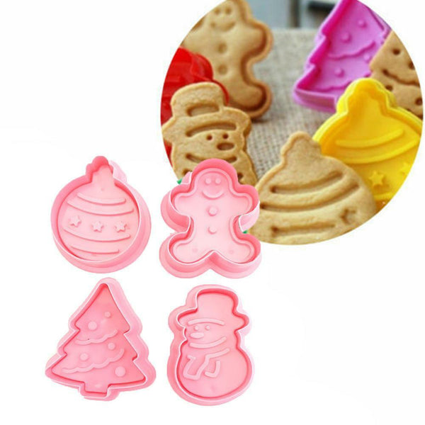 4Pc/Set Christmas Cookie Biscuit Plunger Mould Fondant Mold P1X7 Baking P6I8