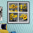 DIY Hand Painted 4 Panel Paint By Numbers Oil Canvas Pictures Sunflower Kit Gift