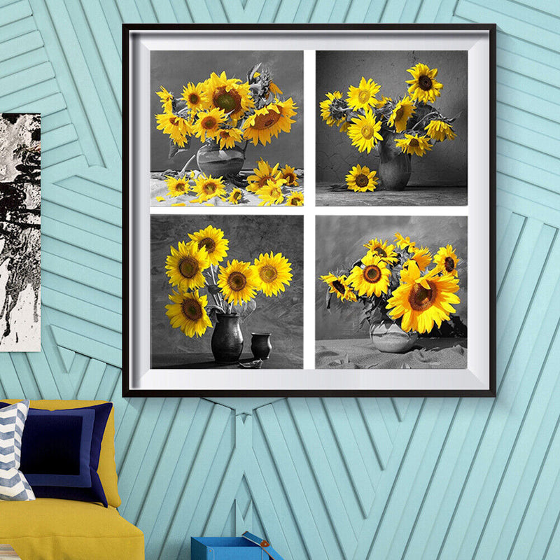 DIY Hand Painted 4 Panel Paint By Numbers Oil Canvas Pictures Sunflower Kit Gift
