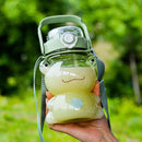 Frog Water Bottle with Straw and Strap Plastic Drinking Bottle Leakproof~