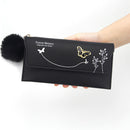 Women PU Flap Wallet with Plush Ball Lady Butterfly Coin Purse (Black)