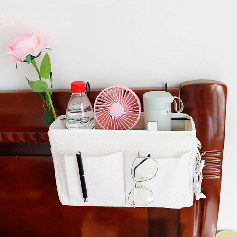 Bedside Caddying Storage Bag Hanging Organizer for Dorm Bed Rails (White) Newly