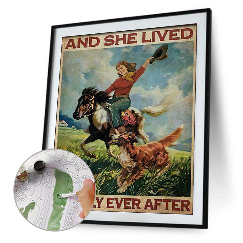 #A Retro Riding Girl Poster Oil Paint By Numbers DIY Frameless Drawing Picture
