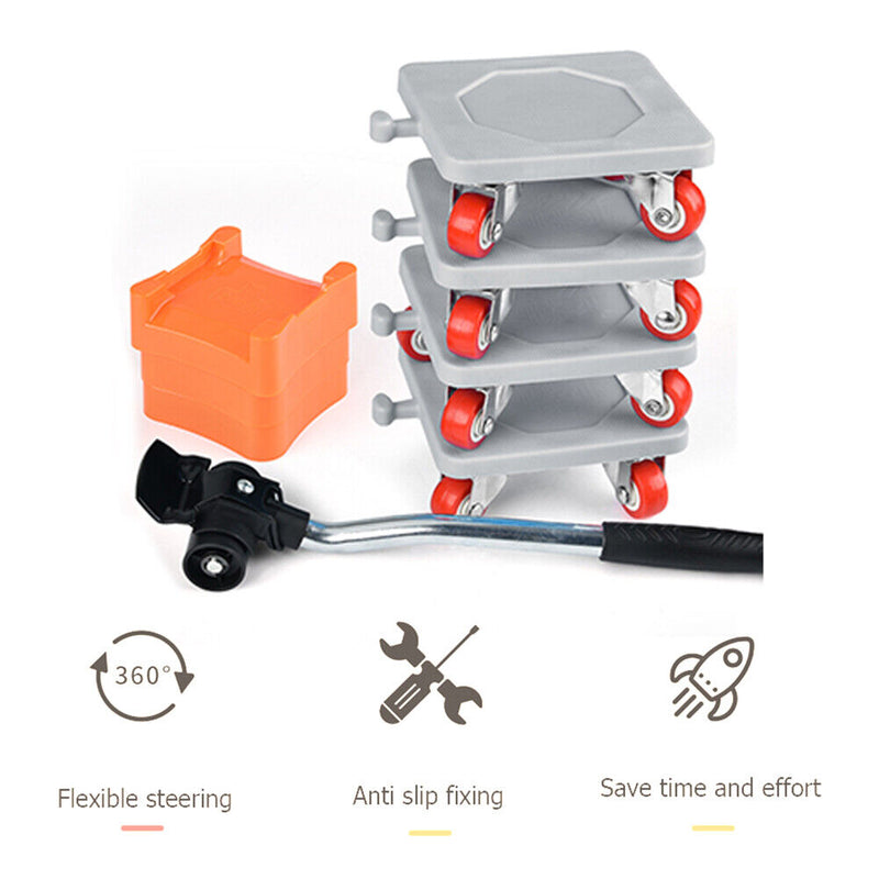 Household Transport Heavy Furniture Mover Wheeled Rollers Bar (Grey)