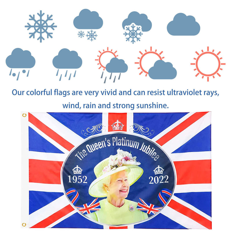 Queen Platinum Jubilee Flag - Polyester Queen Elizabeth Party Flag 5ft X 3ft