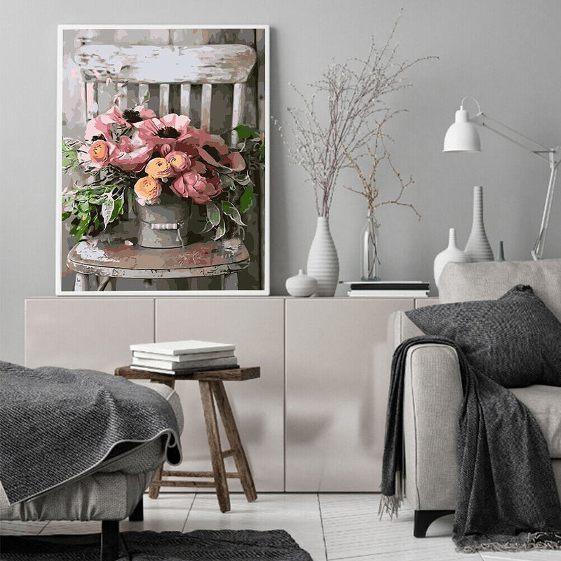 Digital Picture Flowers On Chair Frameless Painting By Number Handicraft Gifts