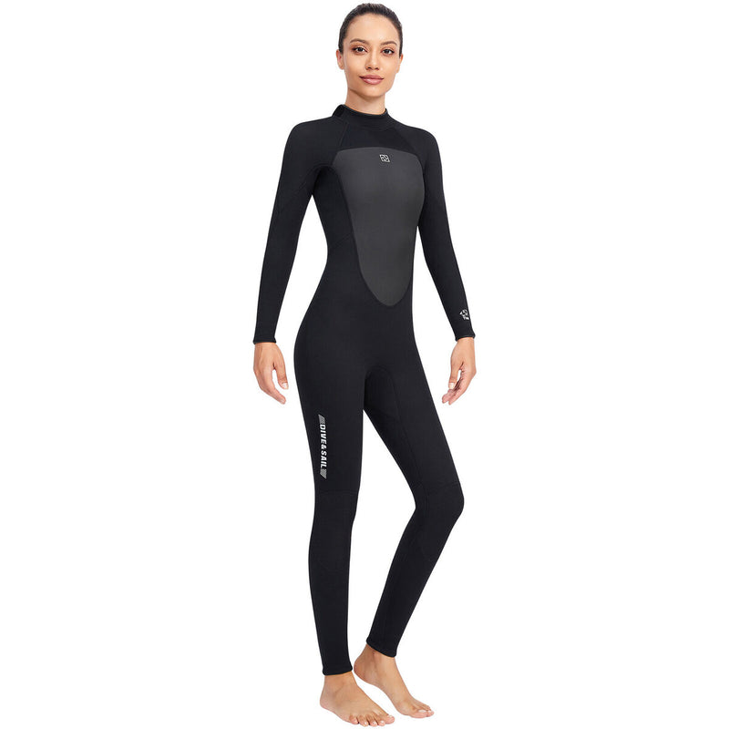3mm Neoprene Wetsuits Women Back Zipper Full Diving Suits (Black L) Newly
