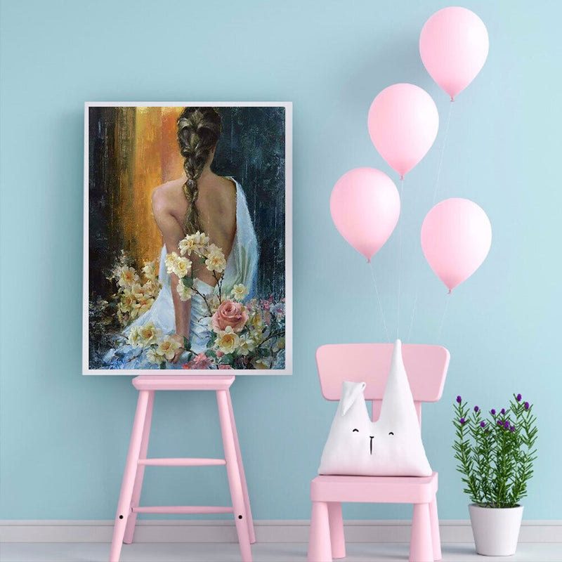 Paint By Numbers for Adults Beginner Elegant Girl Back Home Wall Bedroom Deco