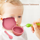 Food-grade Silicone Feeding Plate Bowl Spoon Non-Slip Tableware (Red) Newly