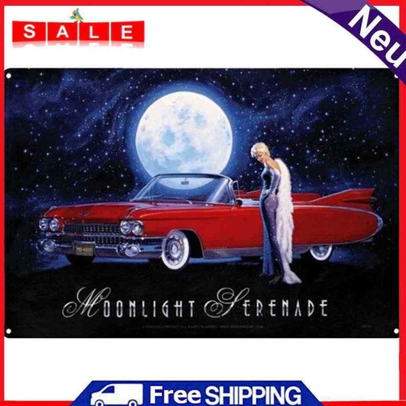 Moon Car Lady Retro Metal Plate Tin Sign Plate for Bar Pub Club Cafe Iron Paint