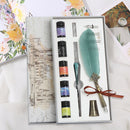 Gradient Color Quill Calligraphy Ink Pen Starry Sky Fountain Dip Pen Feather Set
