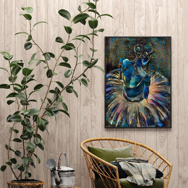 Hand Painted Blue Girl Acrylic Drawing Coloring Picture DIY Oil Paint by Numb