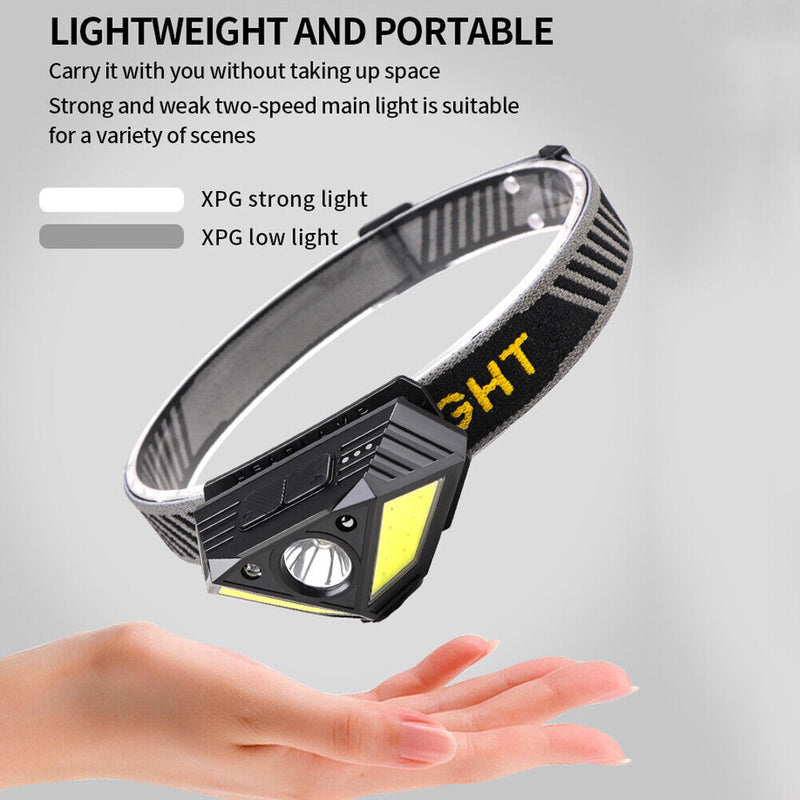 XPG+COB LED Powerful Headlamp Wave Induction Waterproof Outdoor Safety Headlight