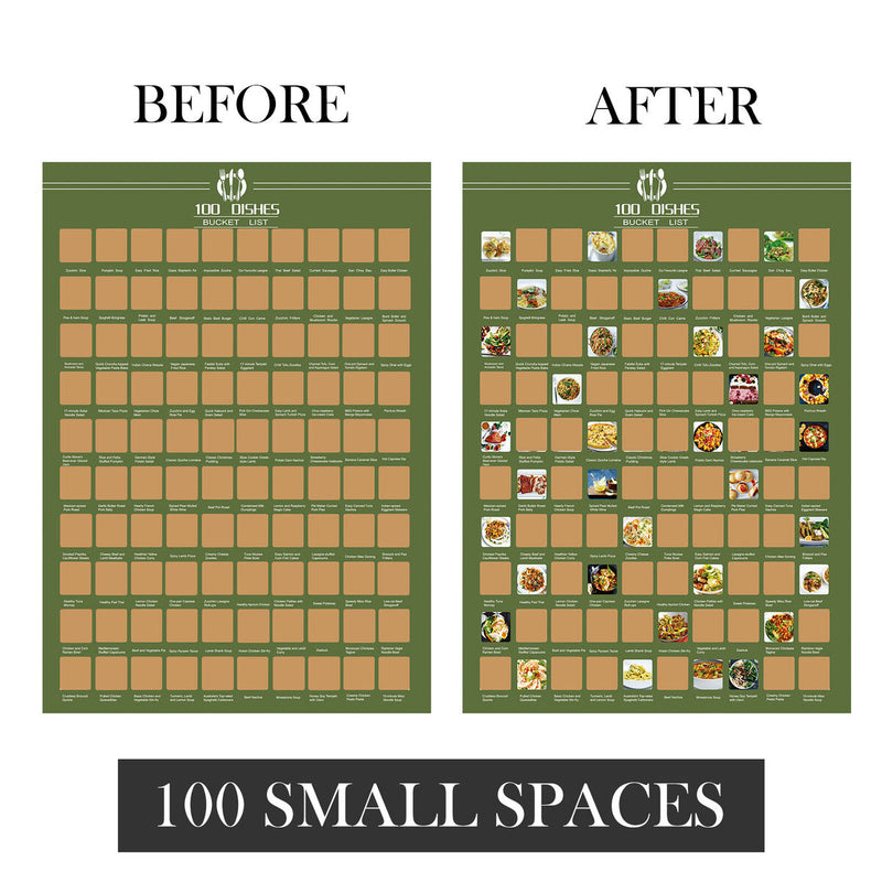 Scratch Off Poster - Bucket List Scratch Poster - 100 Date / Dishes / Movies