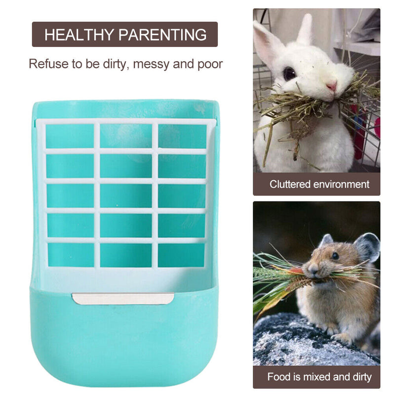 2 in 1 Rabbit Food Bowl Hay Grass Rack Small Animals Feeding Rack (Blue) Newly