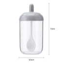Plastic Spice Salt Pepper Seasoning Jar Condiment Bottle with Spoon (Grey) Newly