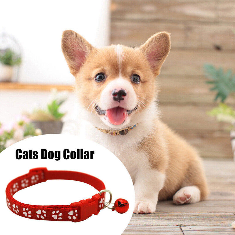 Pet Cat Dog Collar with Bell Footprint Buckle Adjustable Neck Strap (Red) Newly