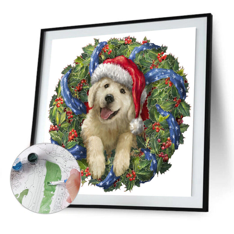40x40cm Xmas Dog Frameless Picture Oil Paint By Numbers Hand Painted Home Decor