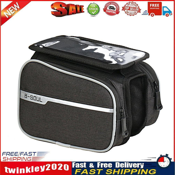 Bicycle Front Top Tube Frame Touch Screen Saddle Bag Phone Holder (Black) Newly