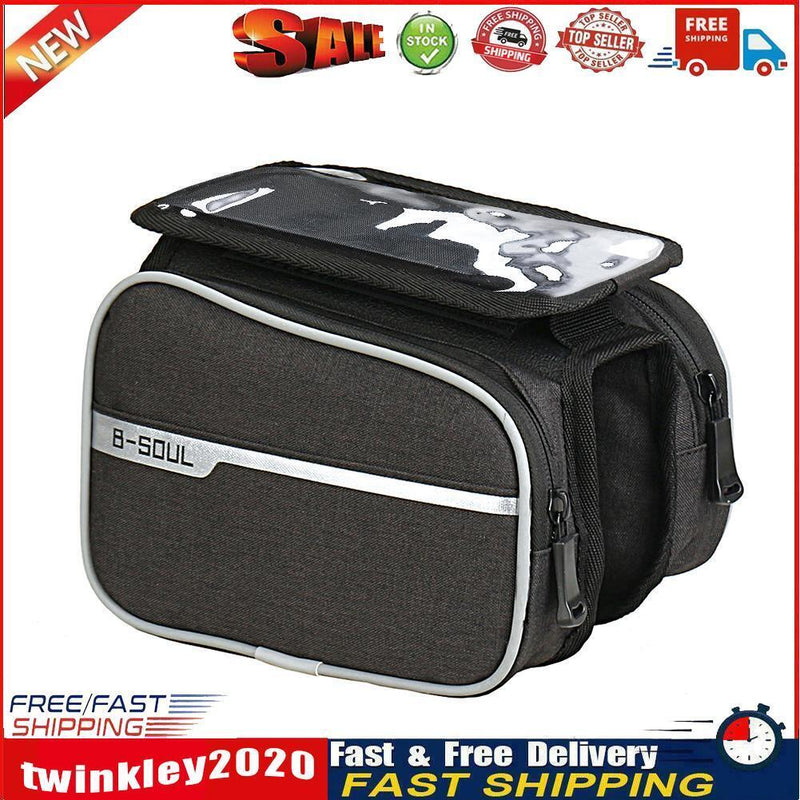 Bicycle Front Top Tube Frame Touch Screen Saddle Bag Phone Holder (Black) Newly